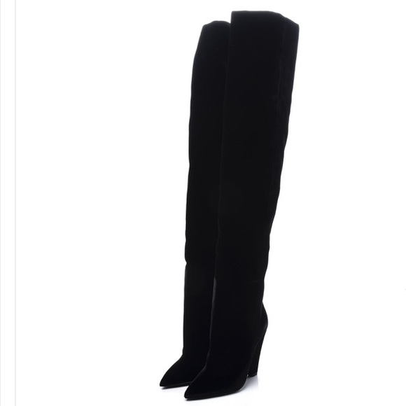 YSL Saint Laurent Niki Thigh High Boots Velvet 37 - Picture 5 of 7